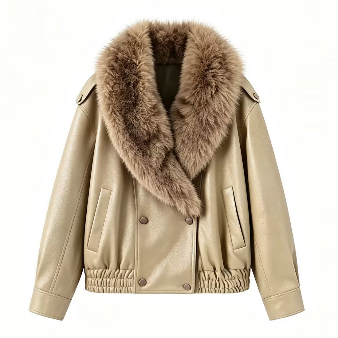 Detachable Fur Collar Faux Leather Jacket
