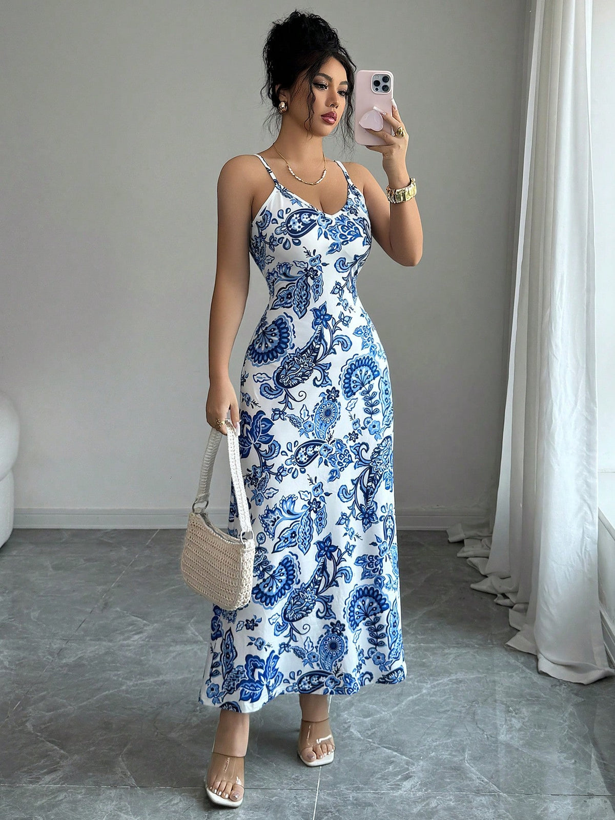 Floral V-Neck Strappy Slip Dress