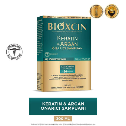 Bioxcin Keratin &amp; Argan Repair Shampoo for Damaged Hair - Nourishing, Hypoallergenic, Paraben-Free