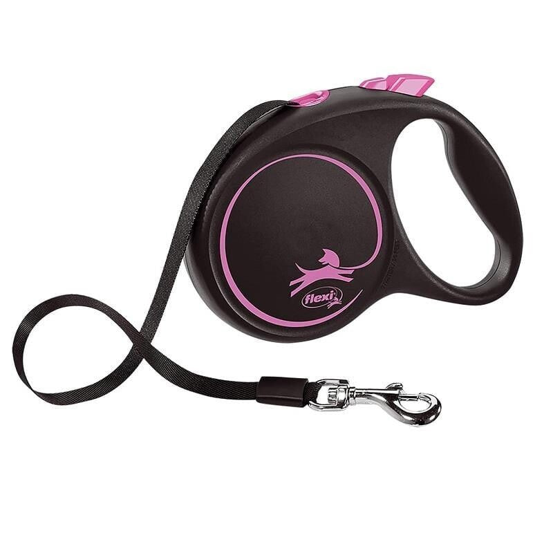 Flexi Black Design Pink Retractable Tape Leash Medium 5m