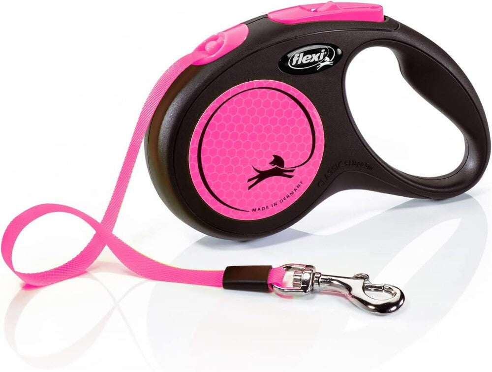 Flexi Neon Tape Retractable Dog Leash Small Pink 5m