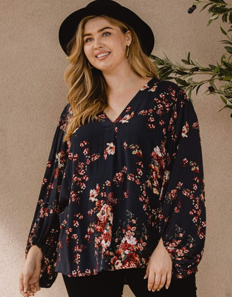 Floral Print Balloon Sleeves Blouse