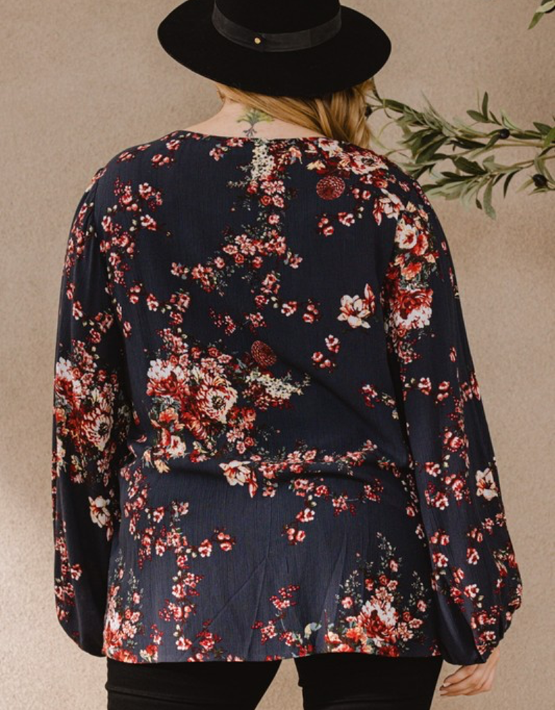 Floral Print Balloon Sleeves Blouse