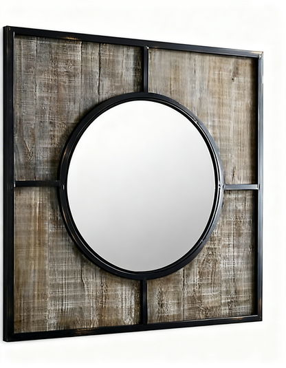 Walker Edison 32 Rustic Modern Square Wood Wall Mirror