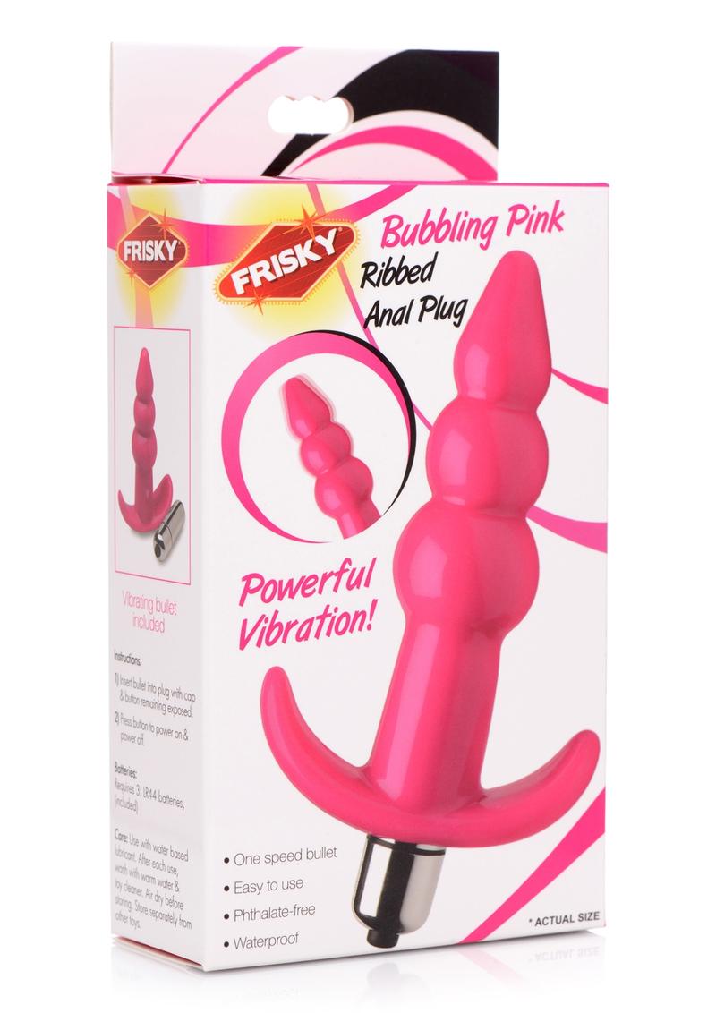 Frisky Bubbling Pink Ribbed Anal Plug Powerful Vibration