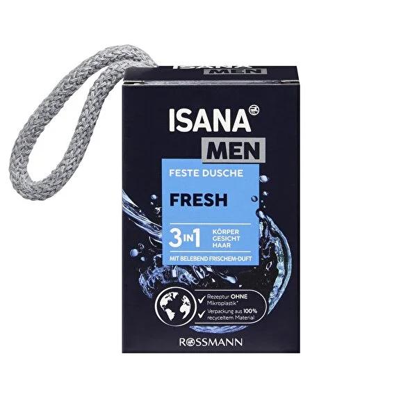 Isana Men 3-in-1 Solid Shower Gel for Face, Body &amp; Hair - Vegan, Dermatologically Approved, Sustainable Packaging