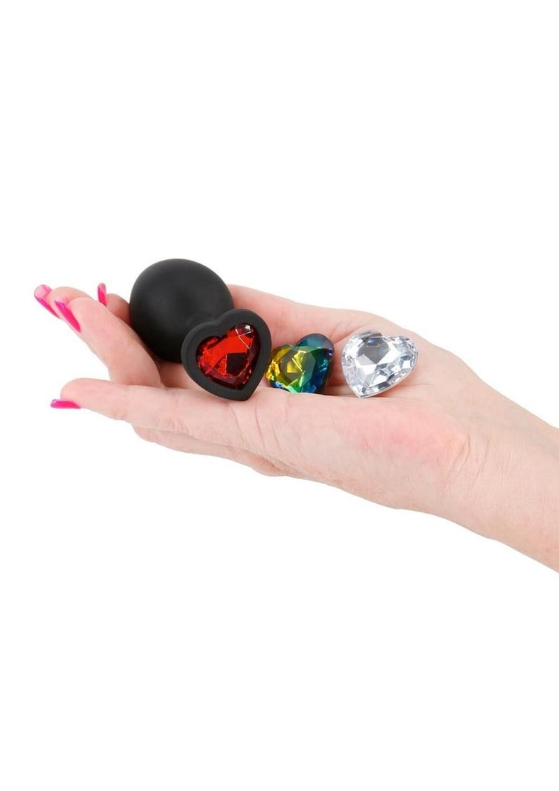 Glams Xchange Heart Silicone Anal Plug with Swappable Gems