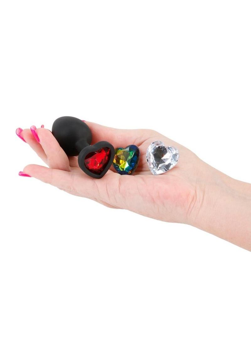 Glams Xchange Heart Silicone Anal Plug with Swappable Gems
