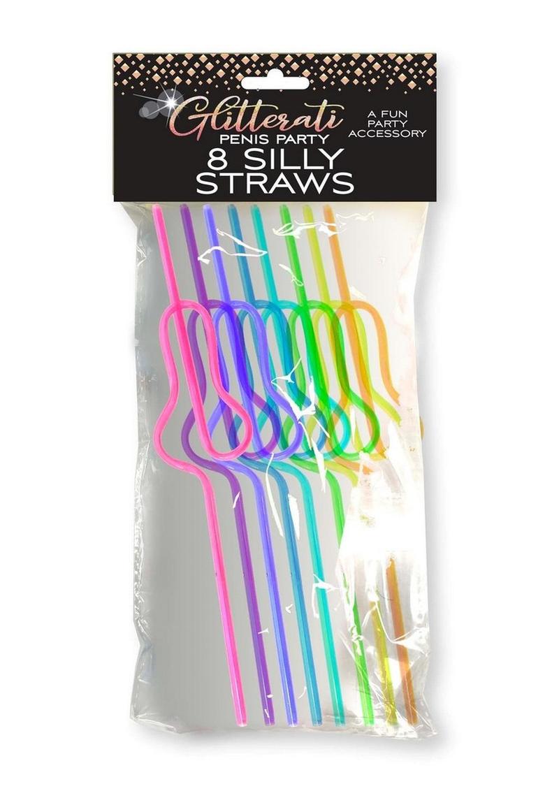 Glitterati 8 Pack Silly Penis Straws Fun Rainbow Party Accessory