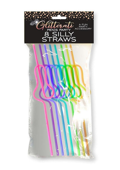 Glitterati 8 Pack Silly Penis Straws Fun Rainbow Party Accessory