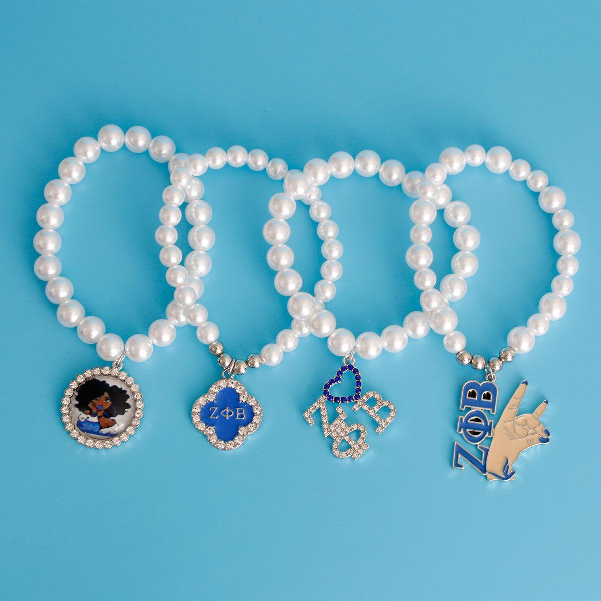 White 5 Pearl Blue Zeta Sorority Bracelet