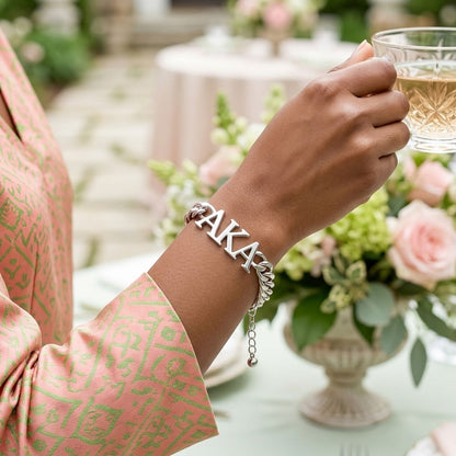 AKA Sorority Silver Chain Greek Letter Bracelet