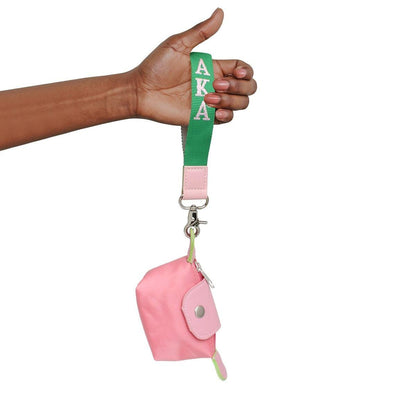 AKA Sorority Pink Nylon Wristlet Strap Mini Pouch