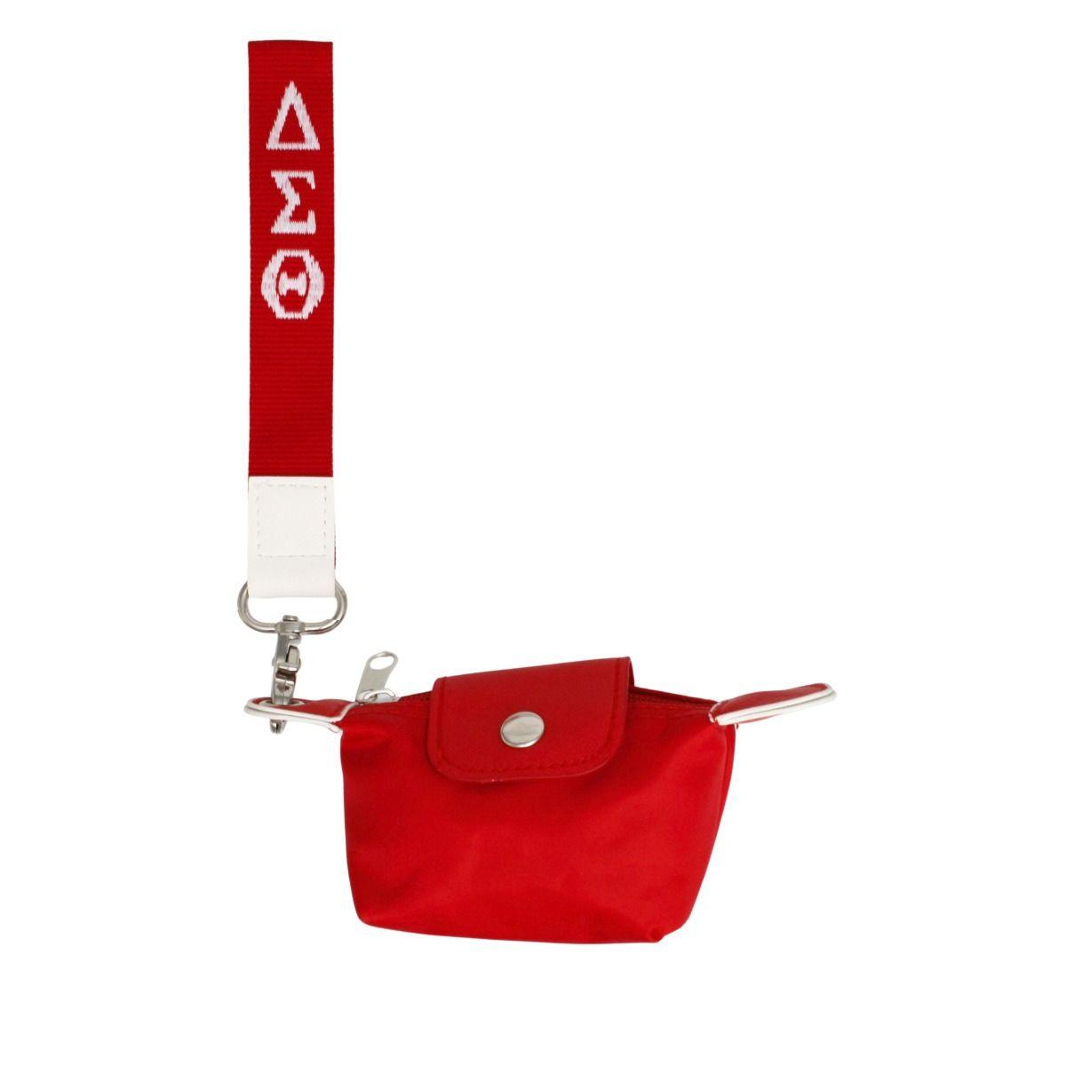 DST Sorority Red Nylon Wristlet Strap Mini Pouch