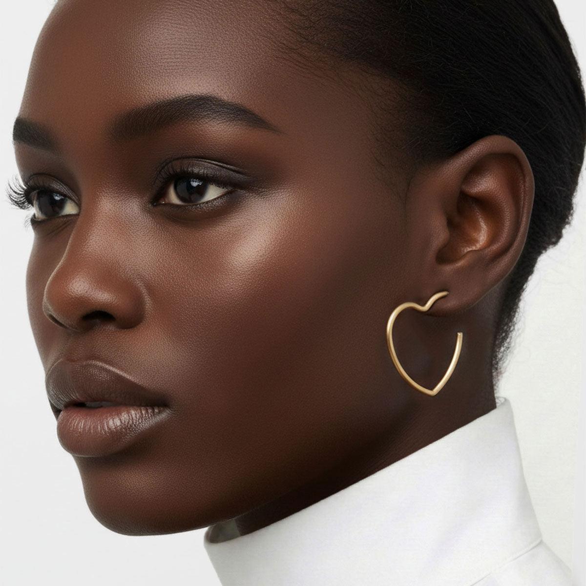 Open Hoop Classic Matte Gold Heart Earrings