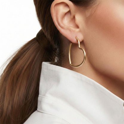 Open Hoop Classic Matte Gold Heart Earrings