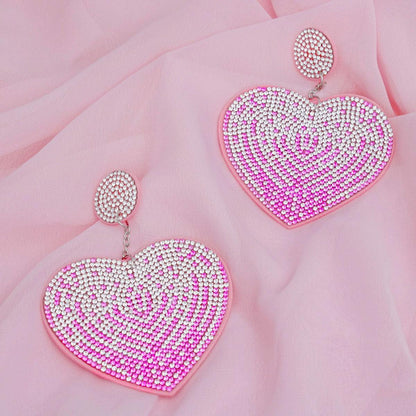 Drop Sparkling Love Pink Heart Dangle Earrings