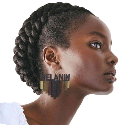 Wood Melanin Drop Earrings in Gold