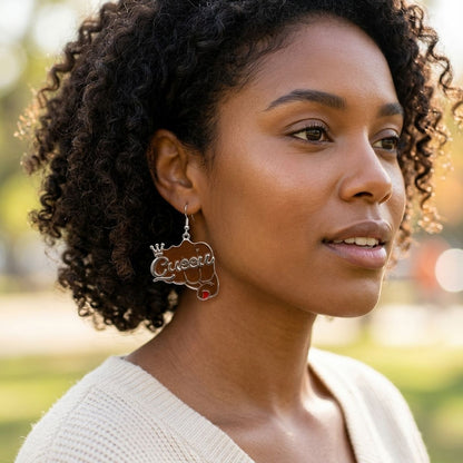 Silver Queen Raised Fist Fish Hook Earrings