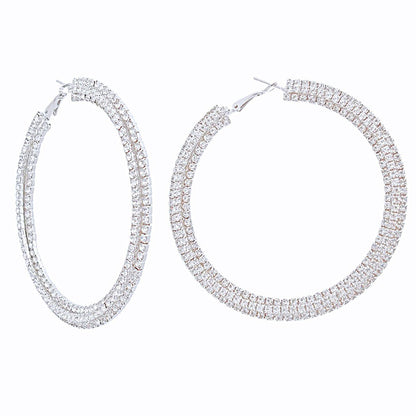 Hoops Iced Silver Stacked 80mm Earrings for Women