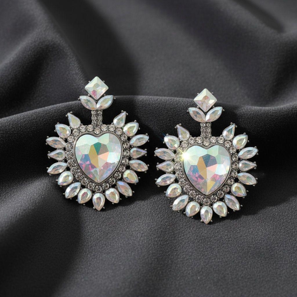 Stud Aurbo Crystal and Glass Heart Earrings