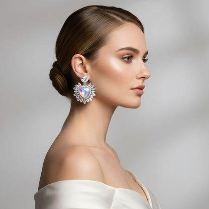 Stud Aurbo Crystal and Glass Heart Earrings