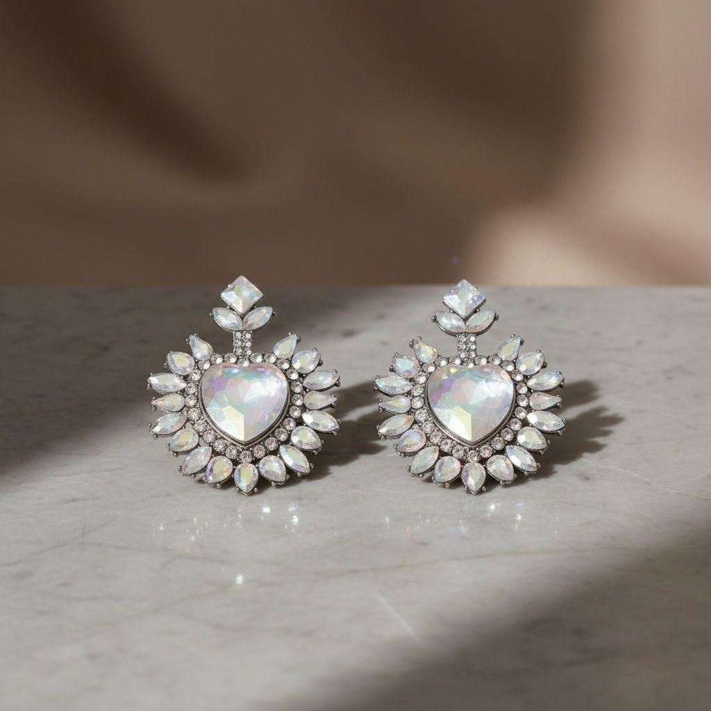 Stud Aurbo Crystal and Glass Heart Earrings