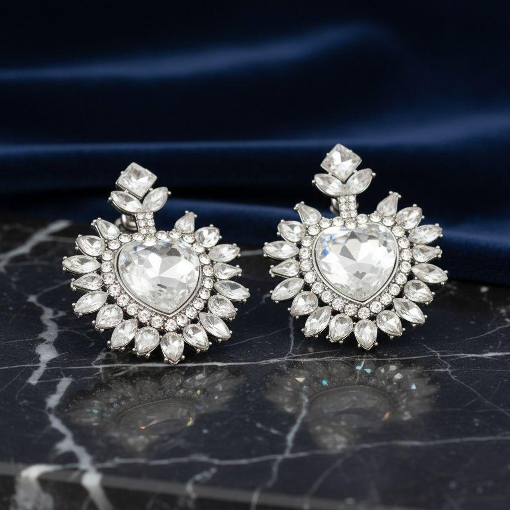 Stud Clear Crystal and Glass Heart Earrings