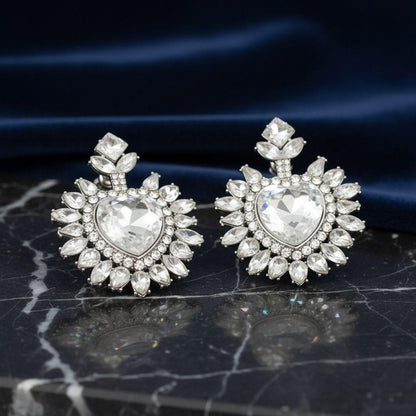 Stud Clear Crystal and Glass Heart Earrings