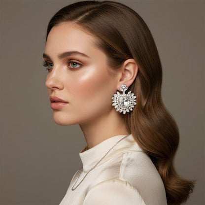 Stud Clear Crystal and Glass Heart Earrings