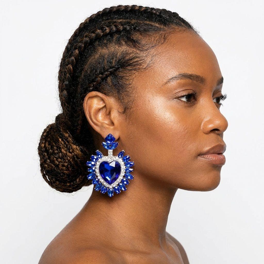 Stud Royal Blue Crystal and Glass Heart Earrings