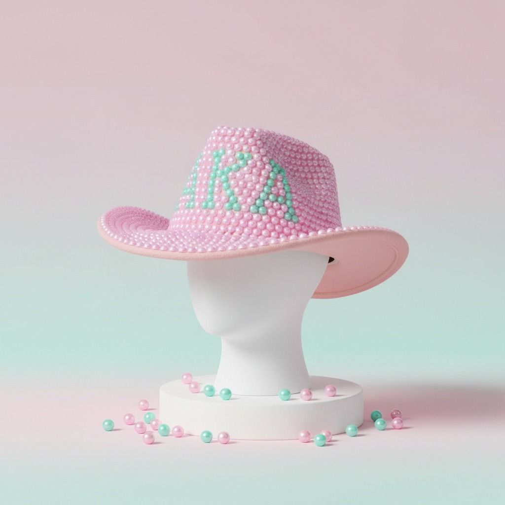 AKA Sorority Pink and Green Pearl Fedora Hat Women