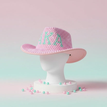 AKA Sorority Pink and Green Pearl Fedora Hat Women