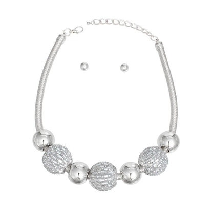 Necklace Silver Mesh Disco Ball Set for Women