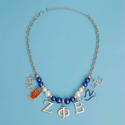Blue White Pearl Zeta Necklace