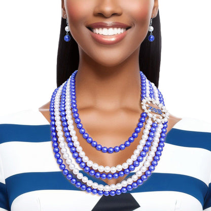 ZPB Blue &amp; White Pearl Layered Necklace &amp; Earring Set