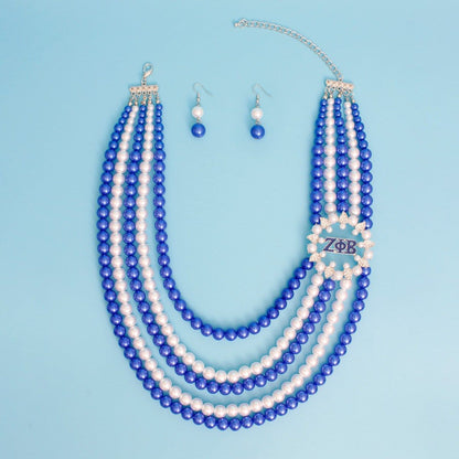 ZPB Blue &amp; White Pearl Layered Necklace &amp; Earring Set