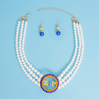 Pearl Necklace Blue Gold Sigma Set for Women