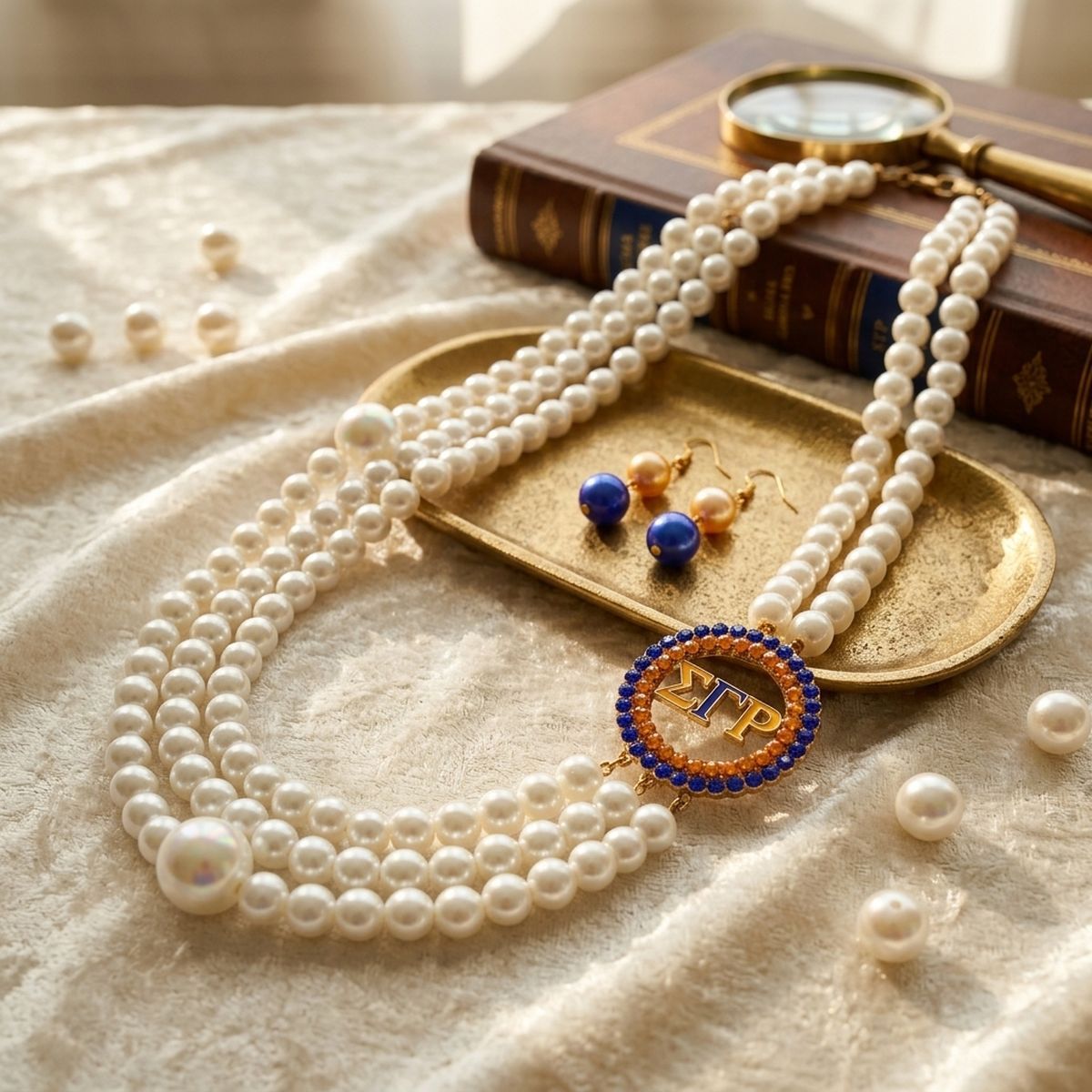 SGRho White Pearl Gold Necklace