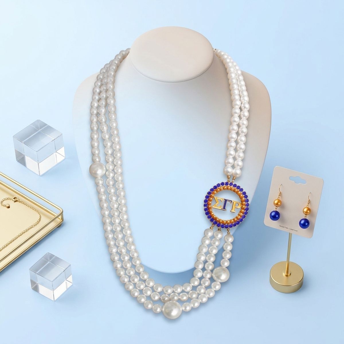 SGRho White Pearl Gold Necklace