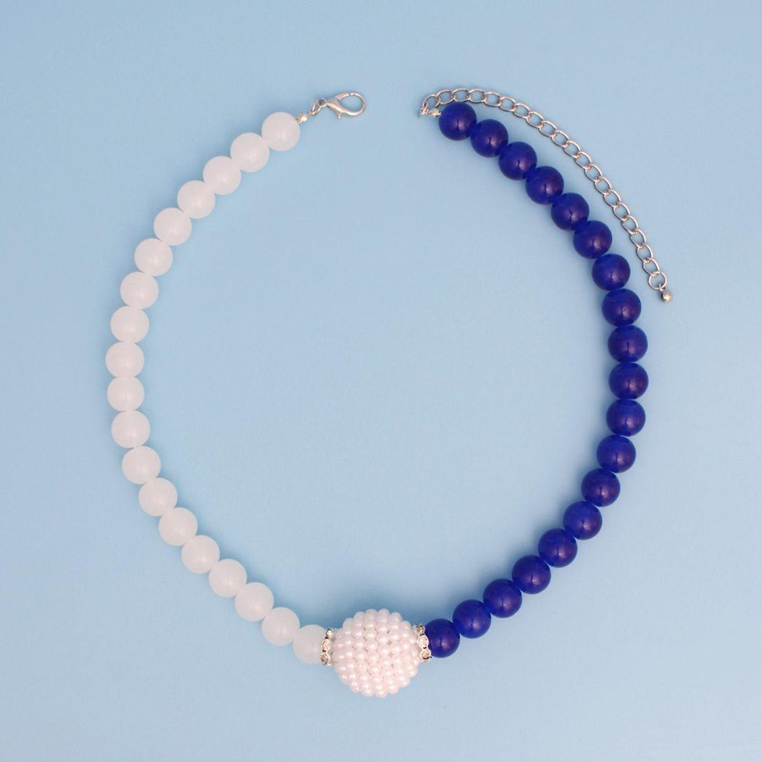ZPB Sorority Blue White Pearl Glass Bead Necklace