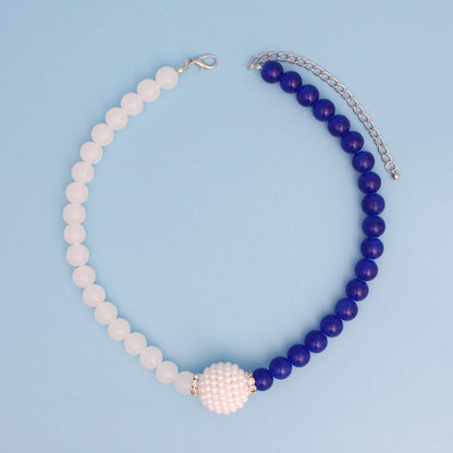 ZPB Sorority Blue White Pearl Glass Bead Necklace