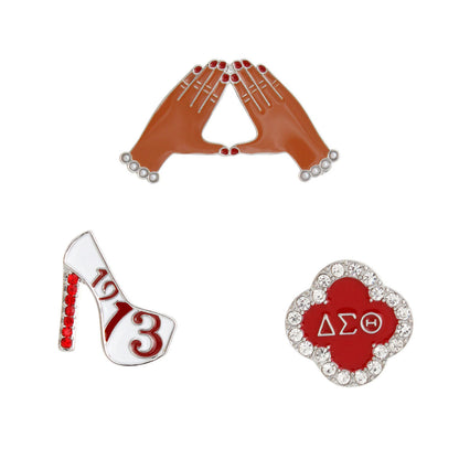 Delta Sigma Theta Sorority 3-Piece Brooch Pin Set – Crimson &amp; Cream