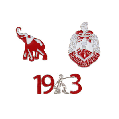 Delta Sigma Theta Sorority 3-Piece Pin Set – Shield, Elephant &amp; Date