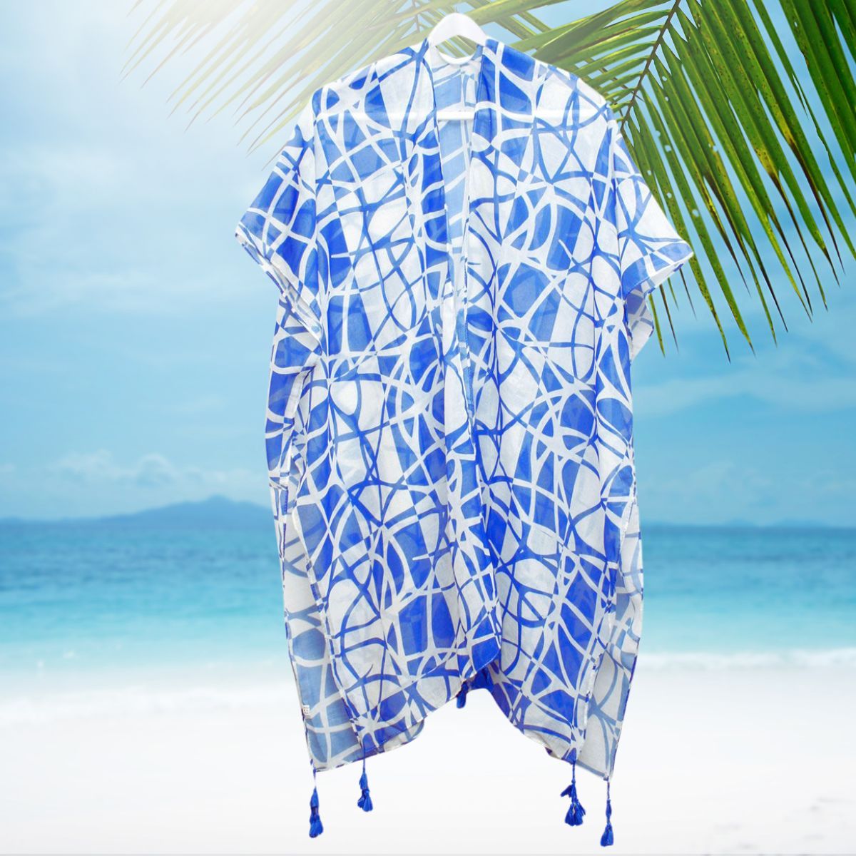 Zeta Phi Beta Sorority Blue &amp; White Swirl Color Block Kimono Shawl