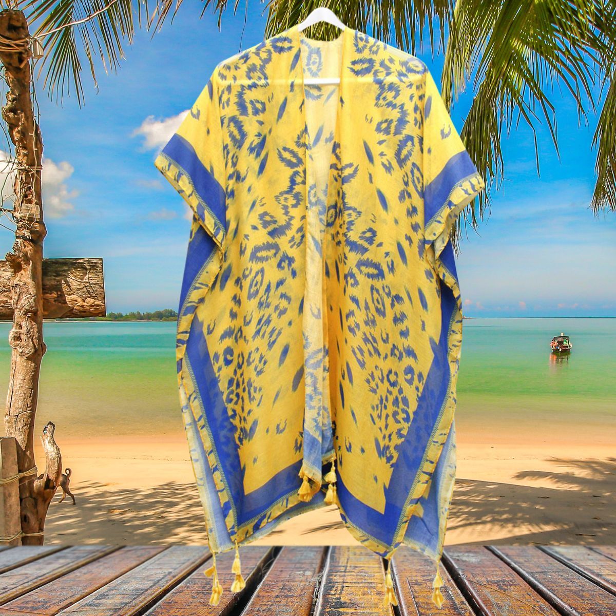 Sigma Gamma Rho Sorority Yellow &amp; Blue Leopard Print Kimono Shawl