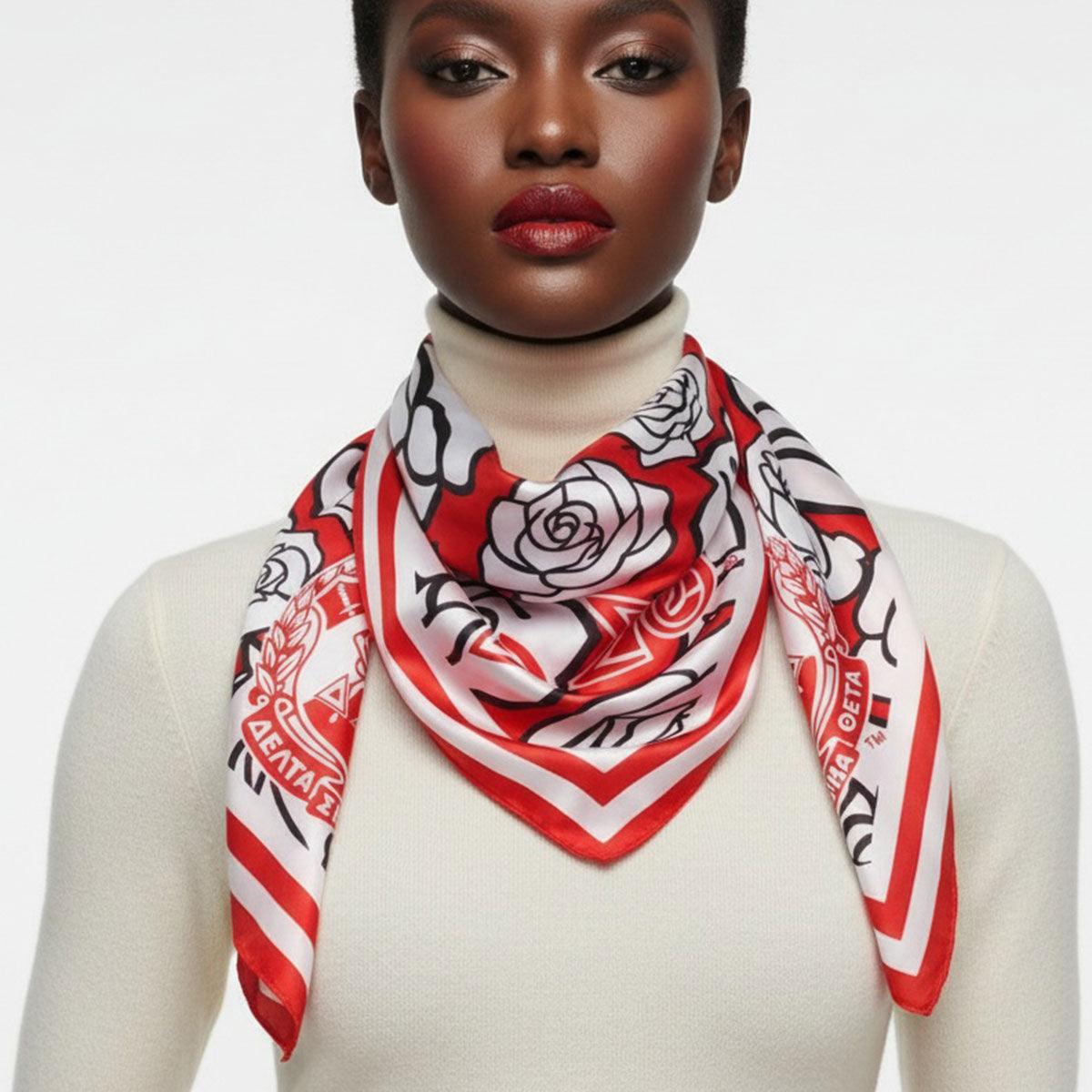 DST Red and White Rose Square Sorority Scarf