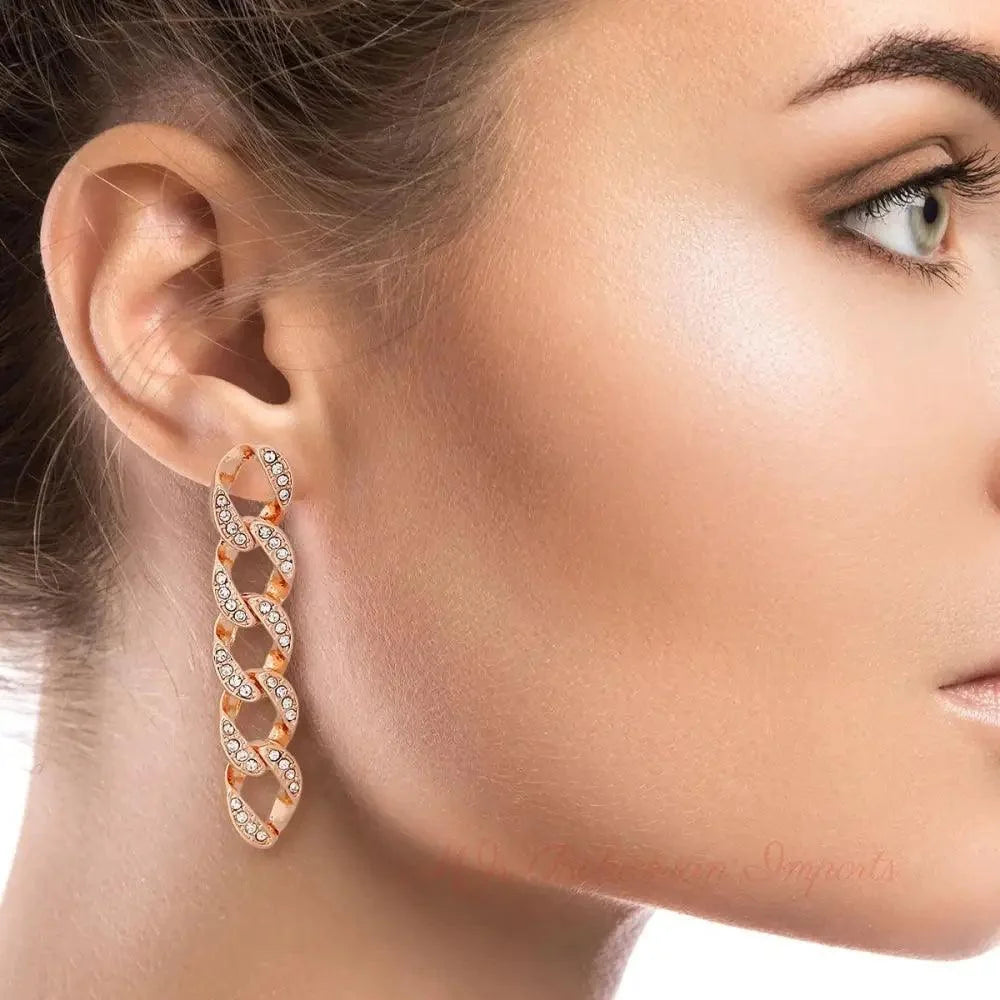 Gold Pavé Chain Link Drop Earrings