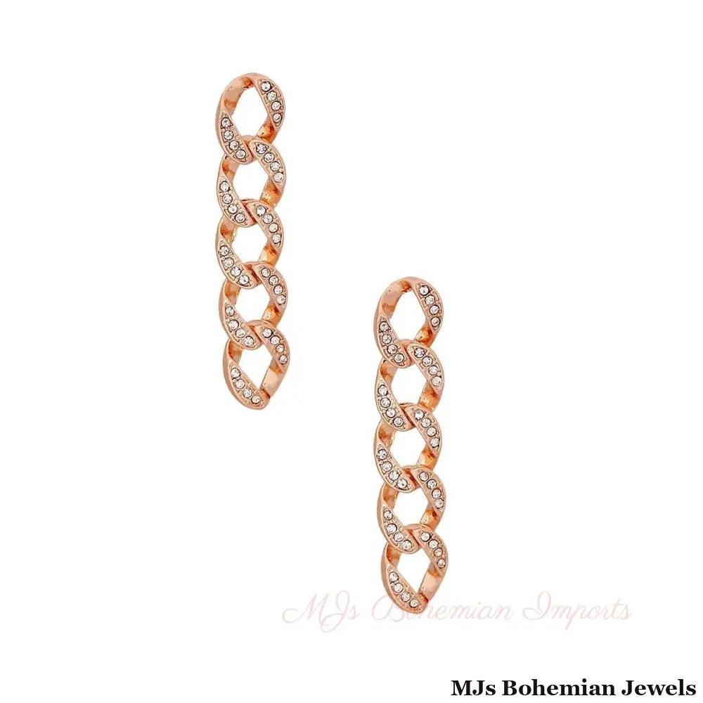Gold Pavé Chain Link Drop Earrings