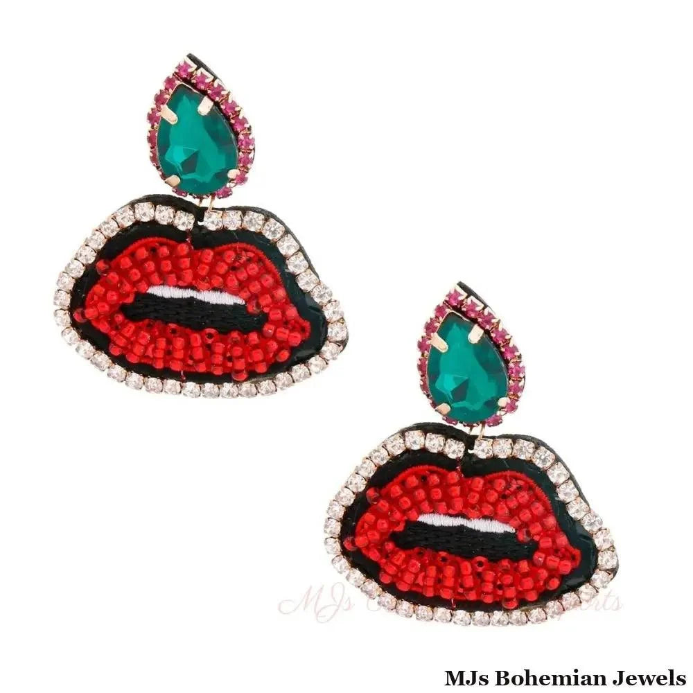 Green Teardrop Lips Earrings